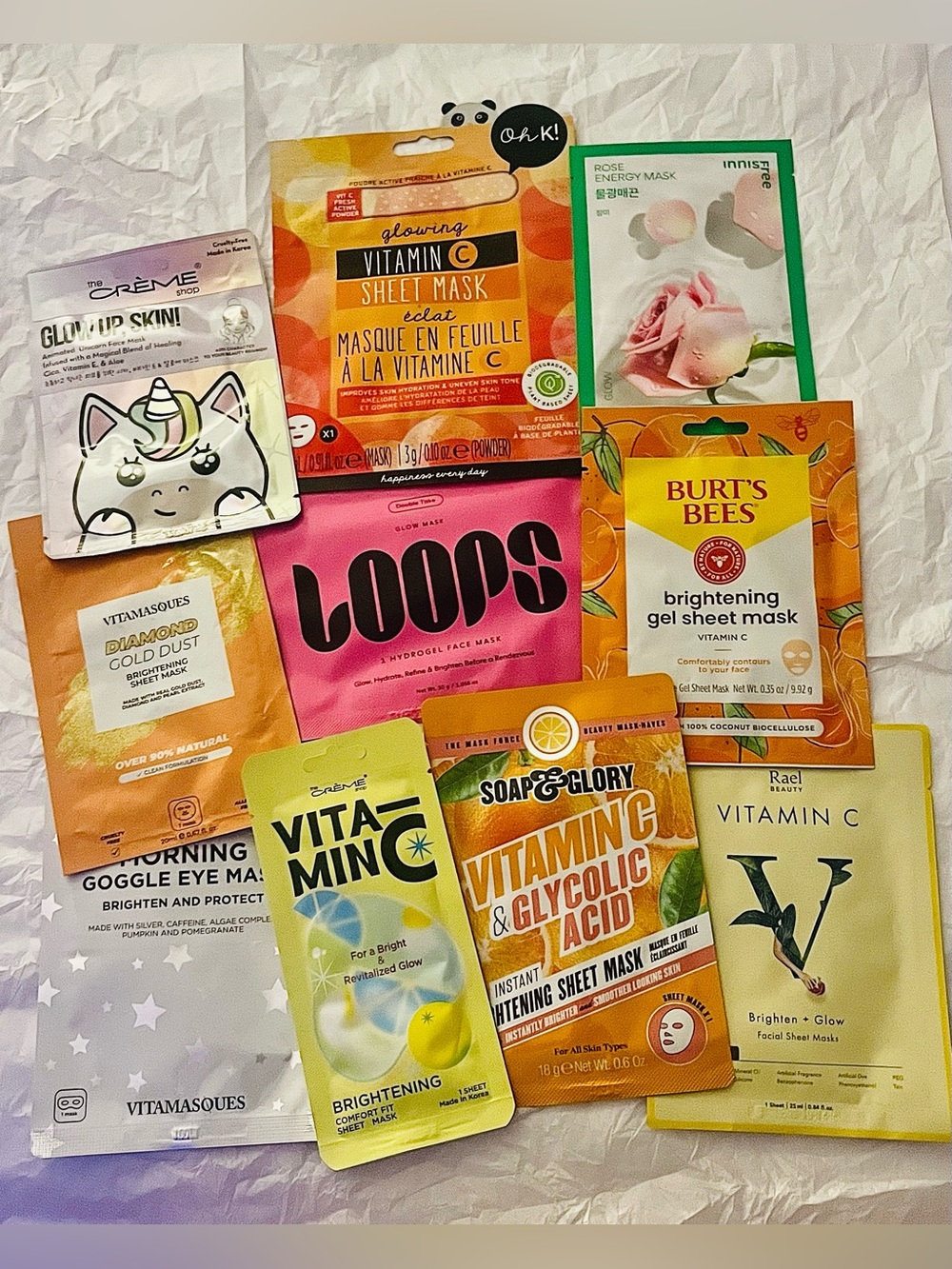 Vitamin C/ Glow Skincare Sheet Mask Bundle (10)